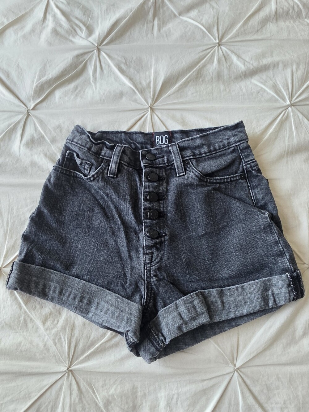 BDG Urban Outfitters Mom High Rise Button Fly Denim Shorts Gray